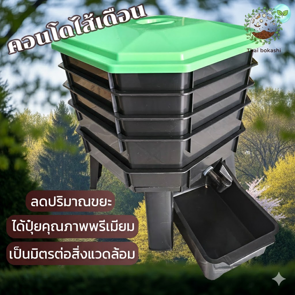 คอนโดไส้เดือน ถังหมักเศษอาหาร 4 ชั้น พร้อมก๊อกและอุปกรณ์ ถังกำจัดขยะ ถังทำปุ๋ยหมักมูลไส้เดือน