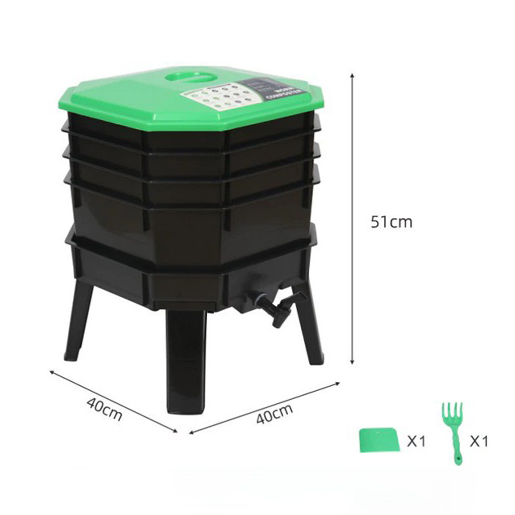 คอนโดไส้เดือน ถังหมักเศษอาหาร 4 ชั้น พร้อมก๊อกและอุปกรณ์ ถังกำจัดขยะ ถังทำปุ๋ยหมักมูลไส้เดือน - Image 5
